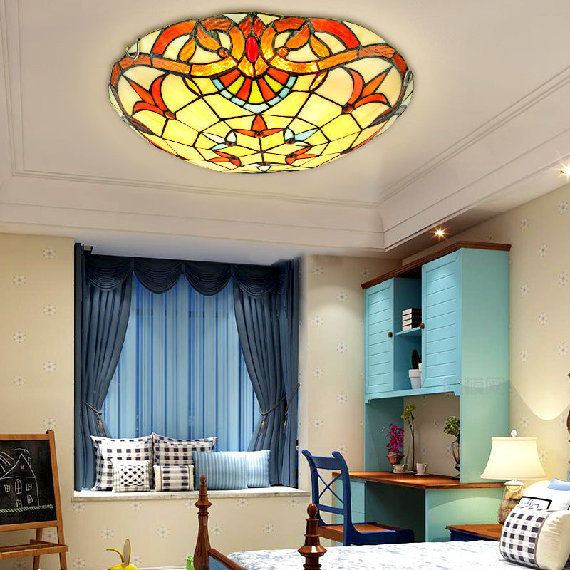 Tiffany Baroque Rond LED Plafonnier Verre Métal Chambre À Coucher