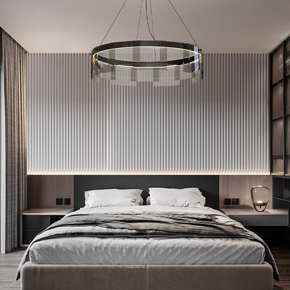 Arisha Suspension Anneau Moderne, Métal/Verre, Noir, Chambre à Coucher/Salon - Neutralighting