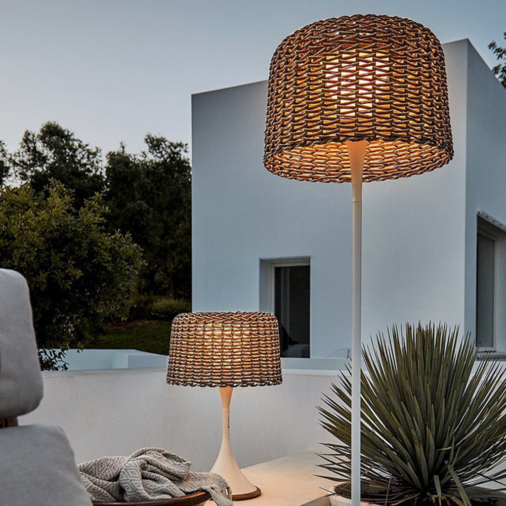 Ritta Lampadaire Cylindre Naturel, Métal/Rotin, Blanc/Noir, Balcon - Neutralighting