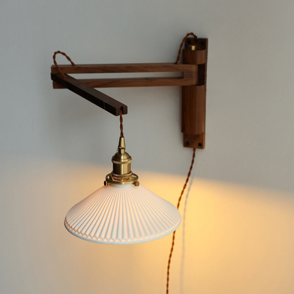 Muto Applique Murale Dôme Vintage, Céramique/Bois, Noyer/Bois/Transparent, Salon - Neutralighting
