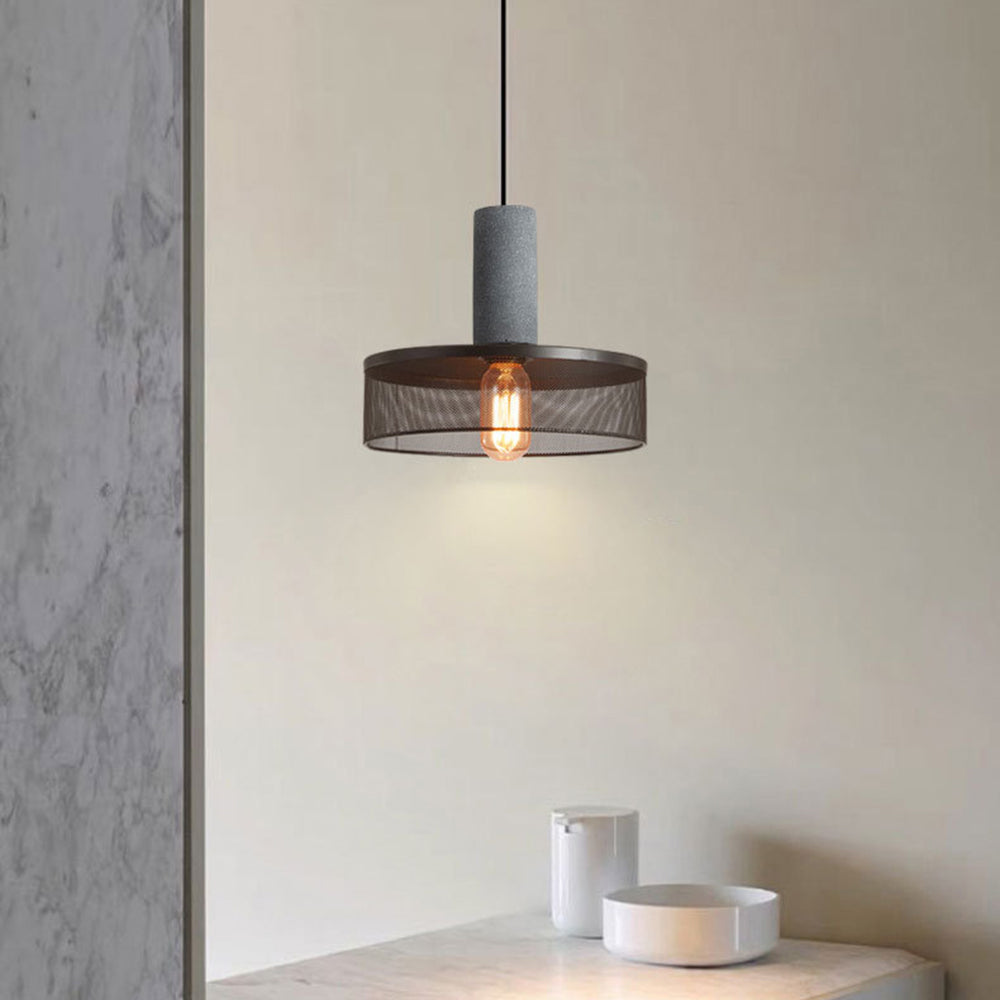 Arisha Suspension Cylindre Industriel, Métal/Ciment, Noir/Gris, Bar