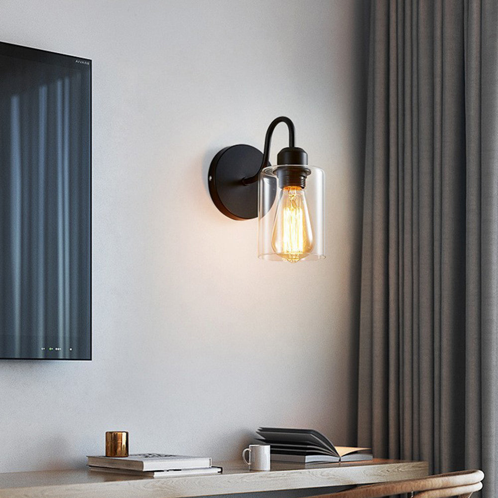Silva Applique Murale Cylindre Rétro, Métal/Verre, Noir, Chambre - Neutralighting