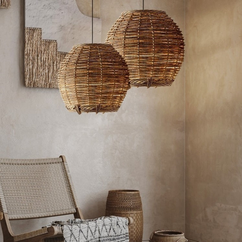 Ritta Suspension Luminaire LED Bois Rotin Salon/Salle à Manger - Neutralighting