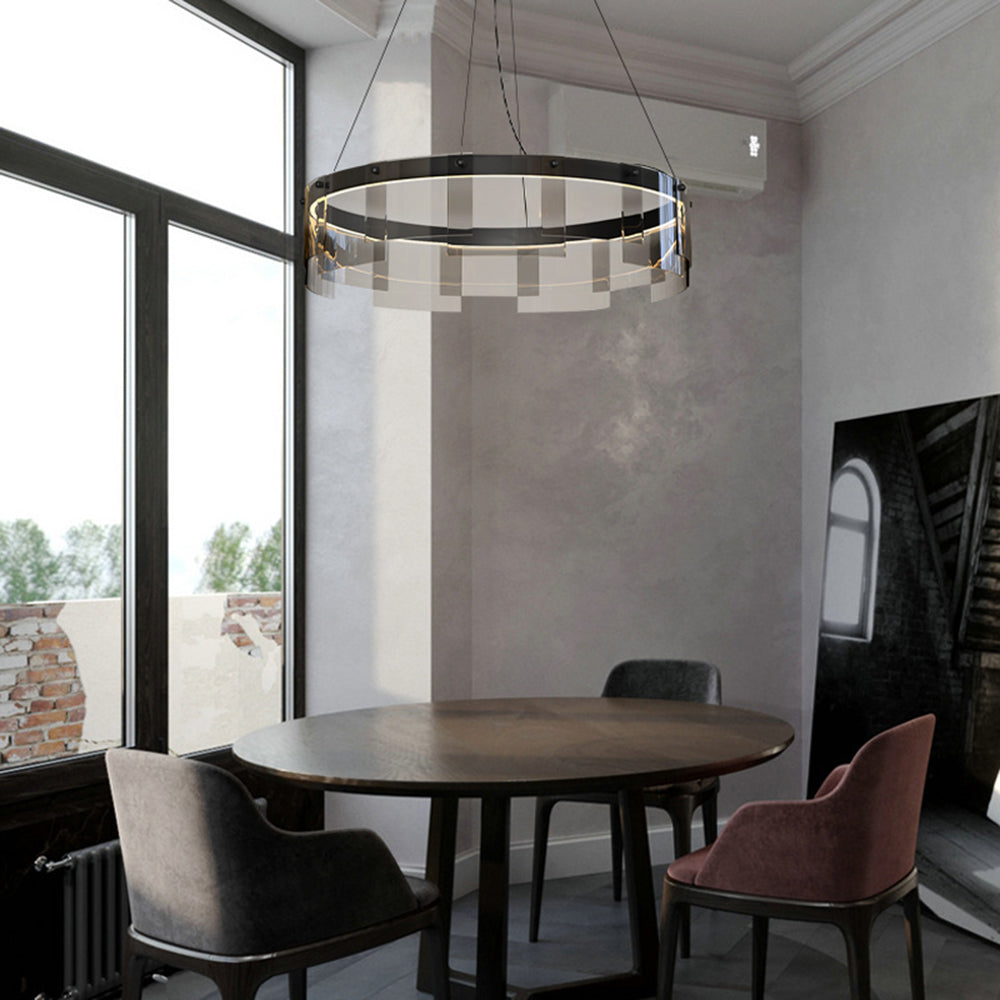 Arisha Suspension Anneau Moderne, Métal/Verre, Noir, Chambre à Coucher/Salon - Neutralighting