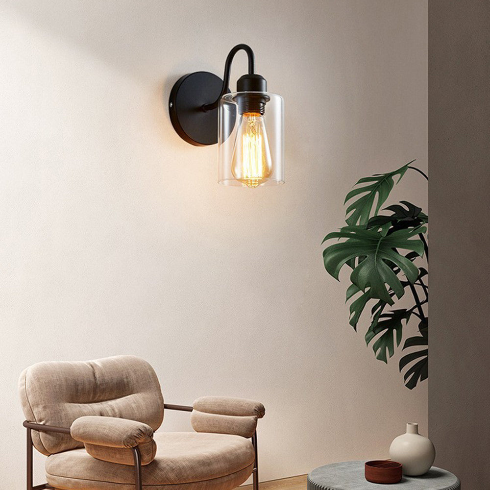 Silva Applique Murale Cylindre Rétro, Métal/Verre, Noir, Chambre - Neutralighting