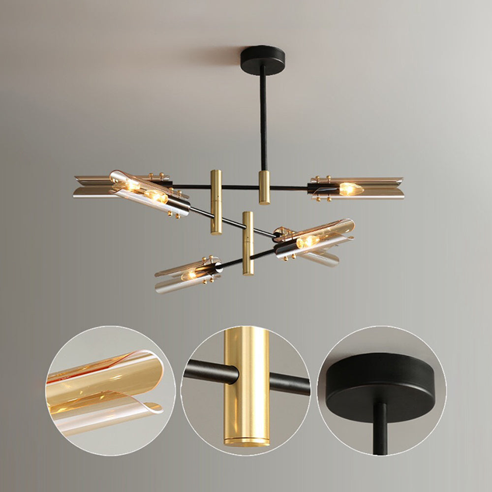 Arisha Plafonnier Linéaire Moderne, Métal/Verre, Gris Fumé/Ambre, Salon