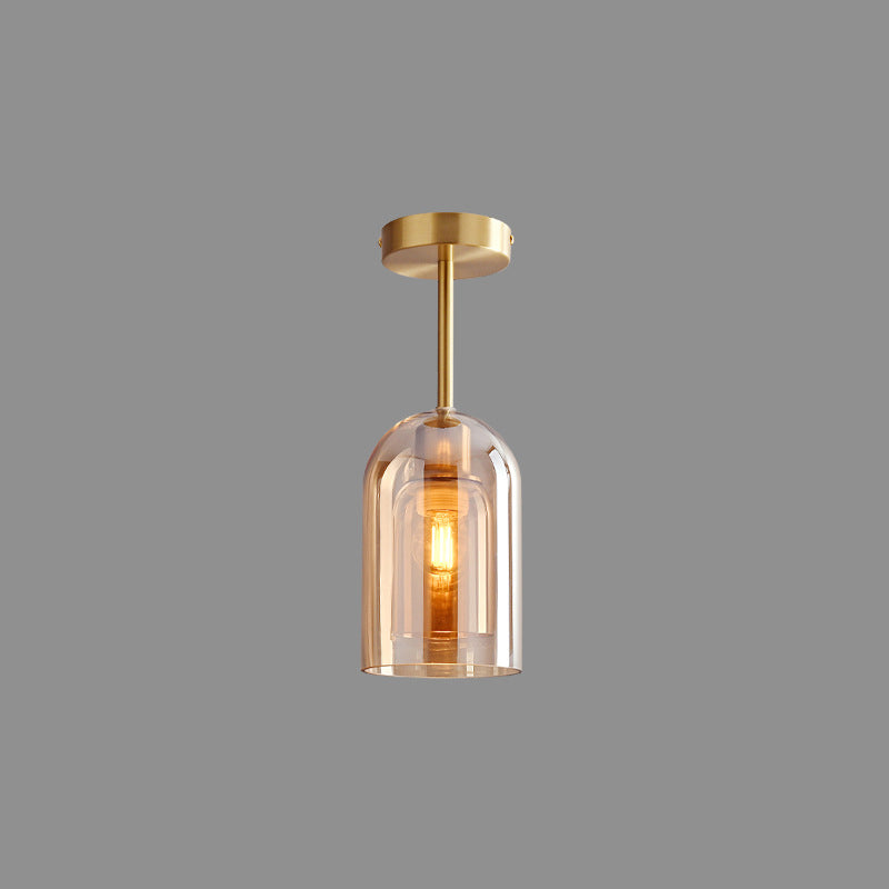 Arisha Plafonnier Cylindre Moderne, Cuivre/Verre, Cognac/Gris Fumé, Salon - Neutralighting