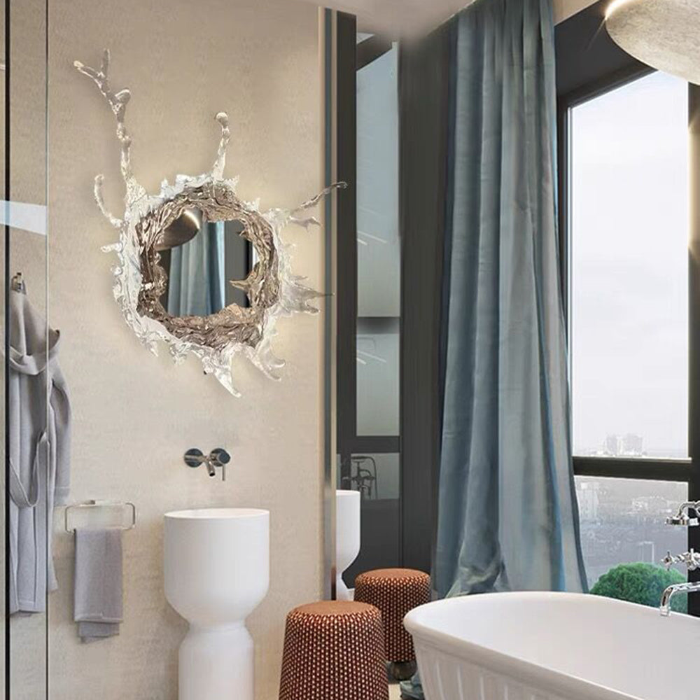 Kristy Applique Murale Rond Moderne, Résine/Métal, Or/Argent, Salle de Bain