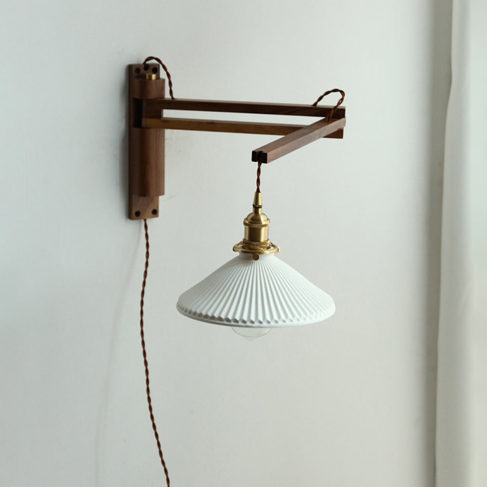 Muto Applique Murale Dôme Vintage, Céramique/Bois, Noyer/Bois/Transparent, Salon - Neutralighting