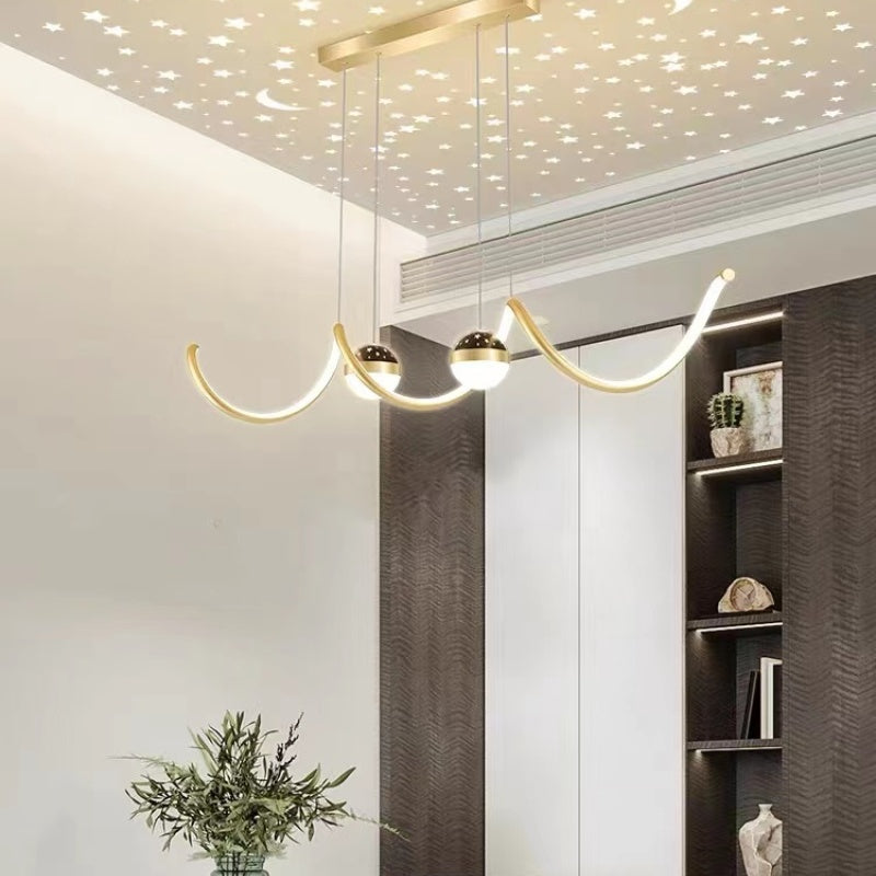 Arisha Suspension Linéaire Nordique, Métal/Acrylique, Noir/Blanc/Doré, Salon - Neutralighting