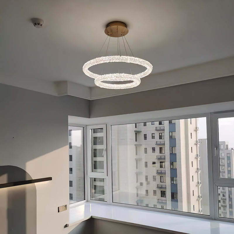 Kristy Suspension Anneau Minimaliste, Metal/Cristal, Blanc, Chambre - Neutralighting