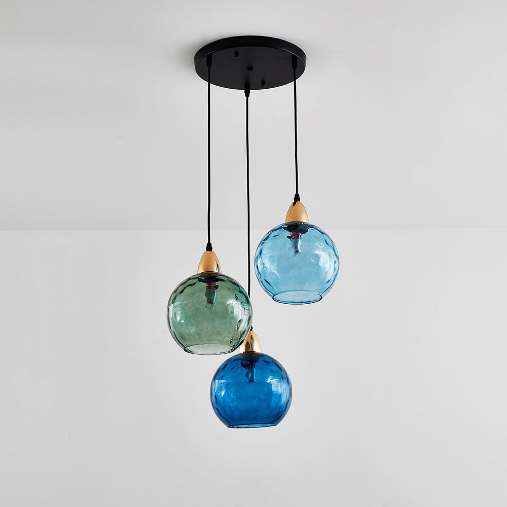 Valentina Suspension Boule Ondulation Nortique Métal/Verre Vert/Gris Salon - Neutralighting