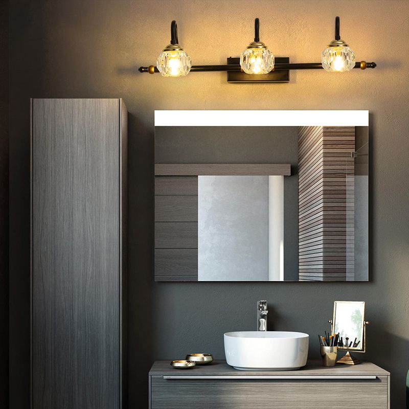 Kristy Applique Murale Miroir Bol Vintage, Métal/Cristal, Noir, Salle de Bain - Neutralighting