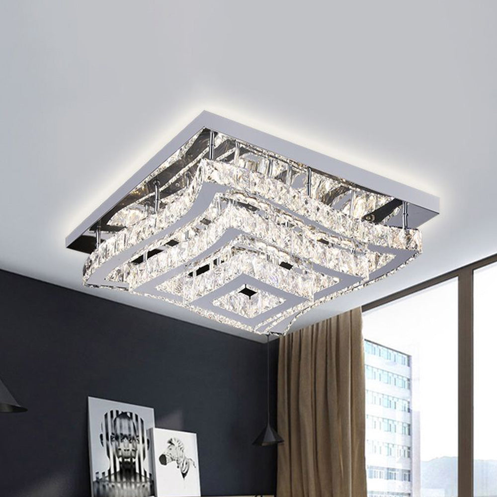 Kirsty Plafonnier Carré Blanc Moderne Métal/Verre Argent Grande Salon - Neutralighting