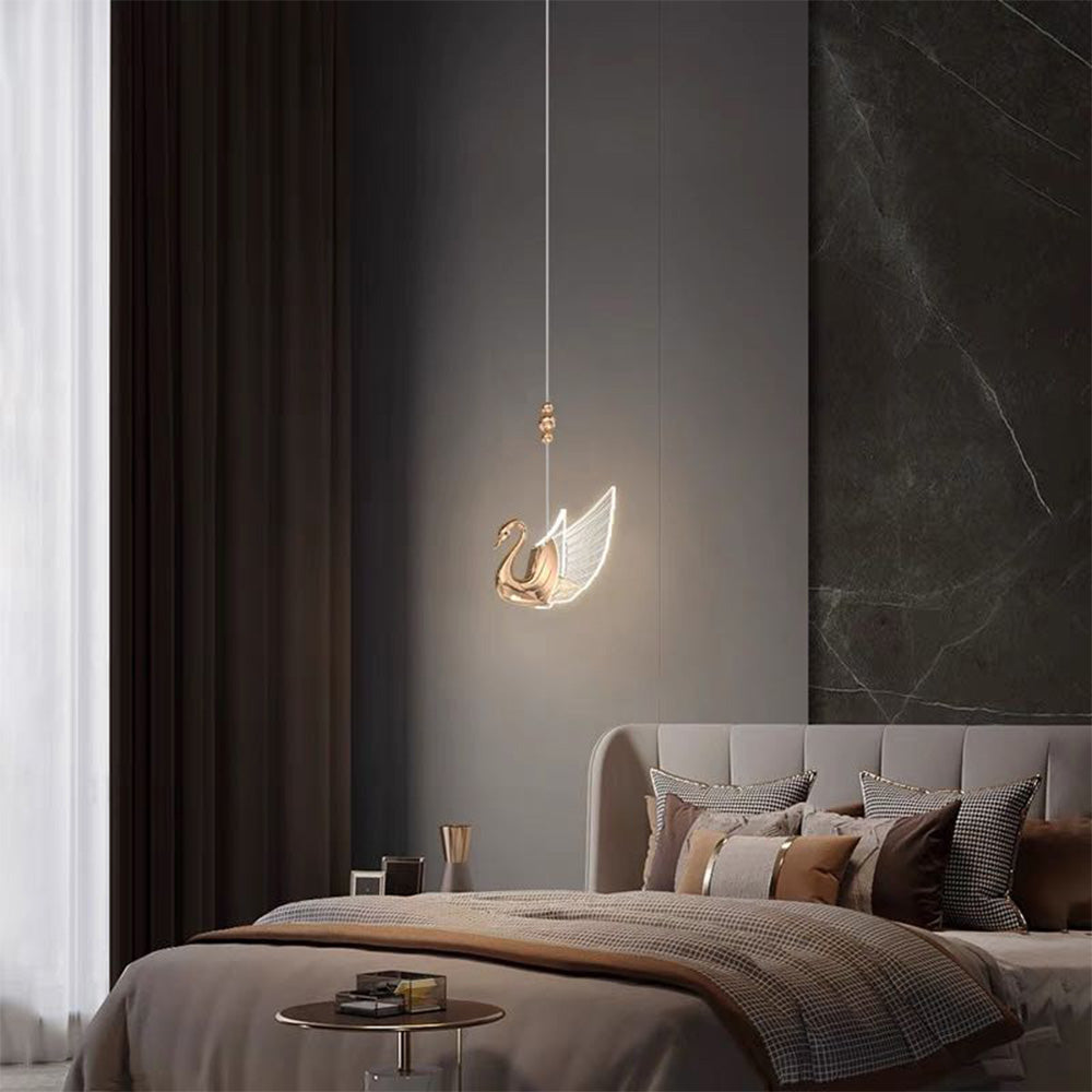 Arisha Design Luminaires Suspensions Cygne Moderne LED Métal/Acrylique Doré Rosé Salon - Neutralighting