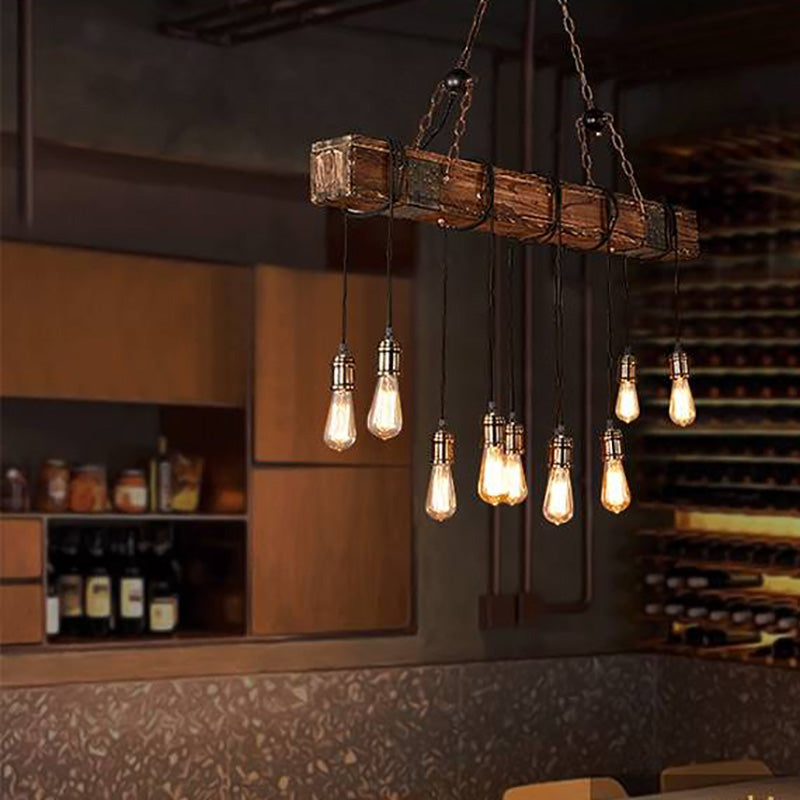 Epoch Industrie LED Suspension Linénaire Brun Bois Métal Verre Salle à Manger - Neutralighting