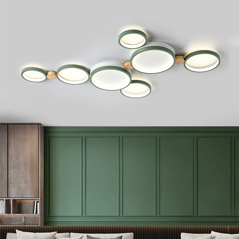 Fylo Plafonnier Rond Moderne. Métal/Bois. Blanc/Gris/Vert. Salon - Neutralighting