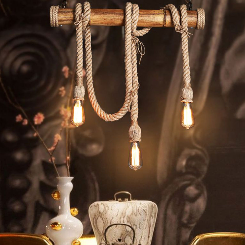 Silva Luminaires Suspensions Vintage LED Bambou/Métal Marron Salon/Chambre à Coucher - Neutralighting