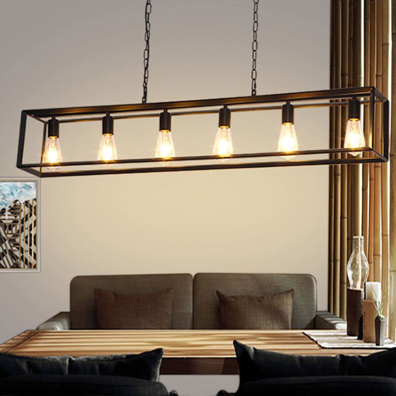 Silva Rectangle Vintage LED Suspension Noir Laiton Métal Salon - Neutralighting