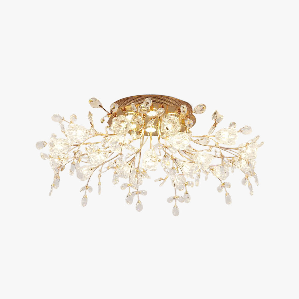 Arisha Design LED Plafonnier Fleur Art Deco Métal/Verre Doré Salon/Chambre à Coucher - Neutralighting
