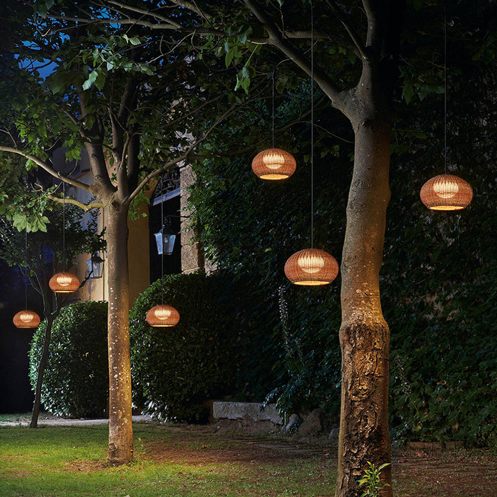 Ritta Moderne LED Suspension Café Beige Métal/Rotin Extérieur - Neutralighting