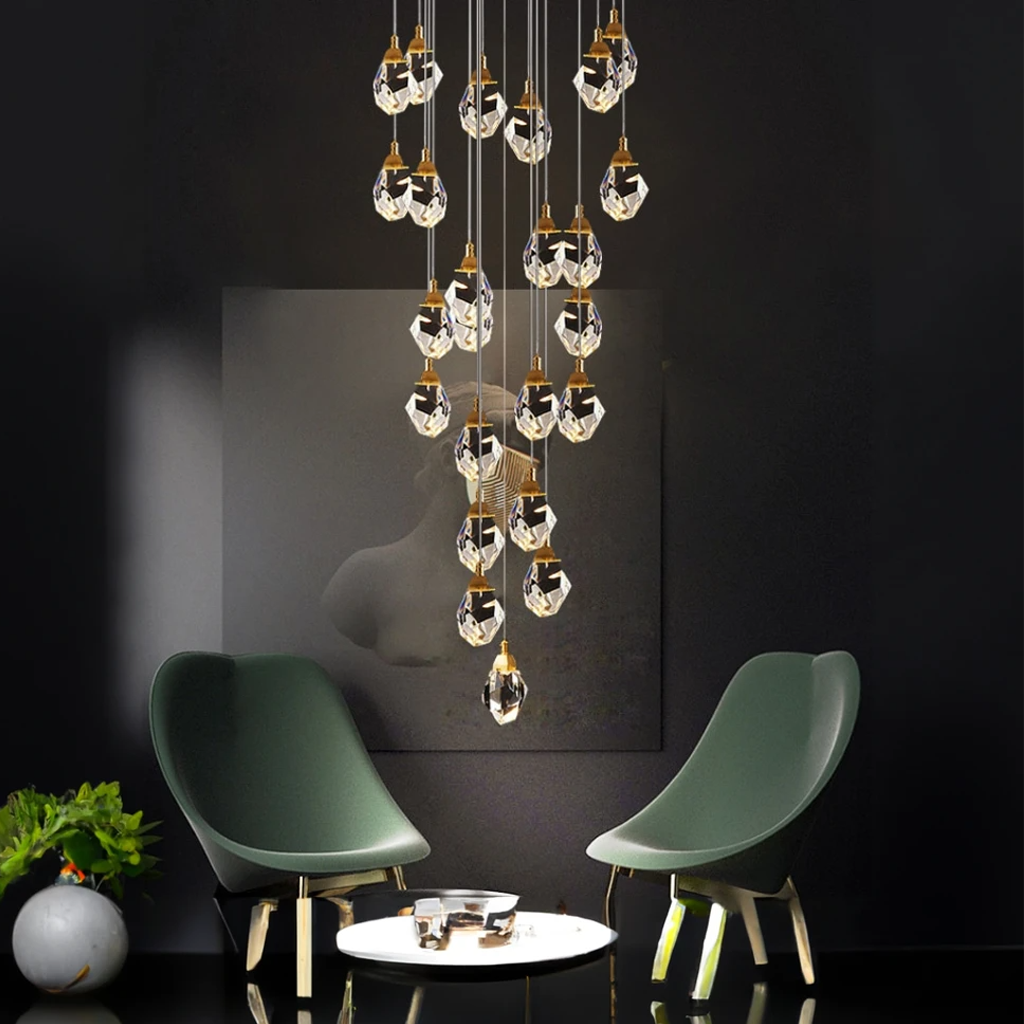 Kristy Luminaire Or Suspension Verre/Métal Pierres Chambre/Salon - Neutralighting