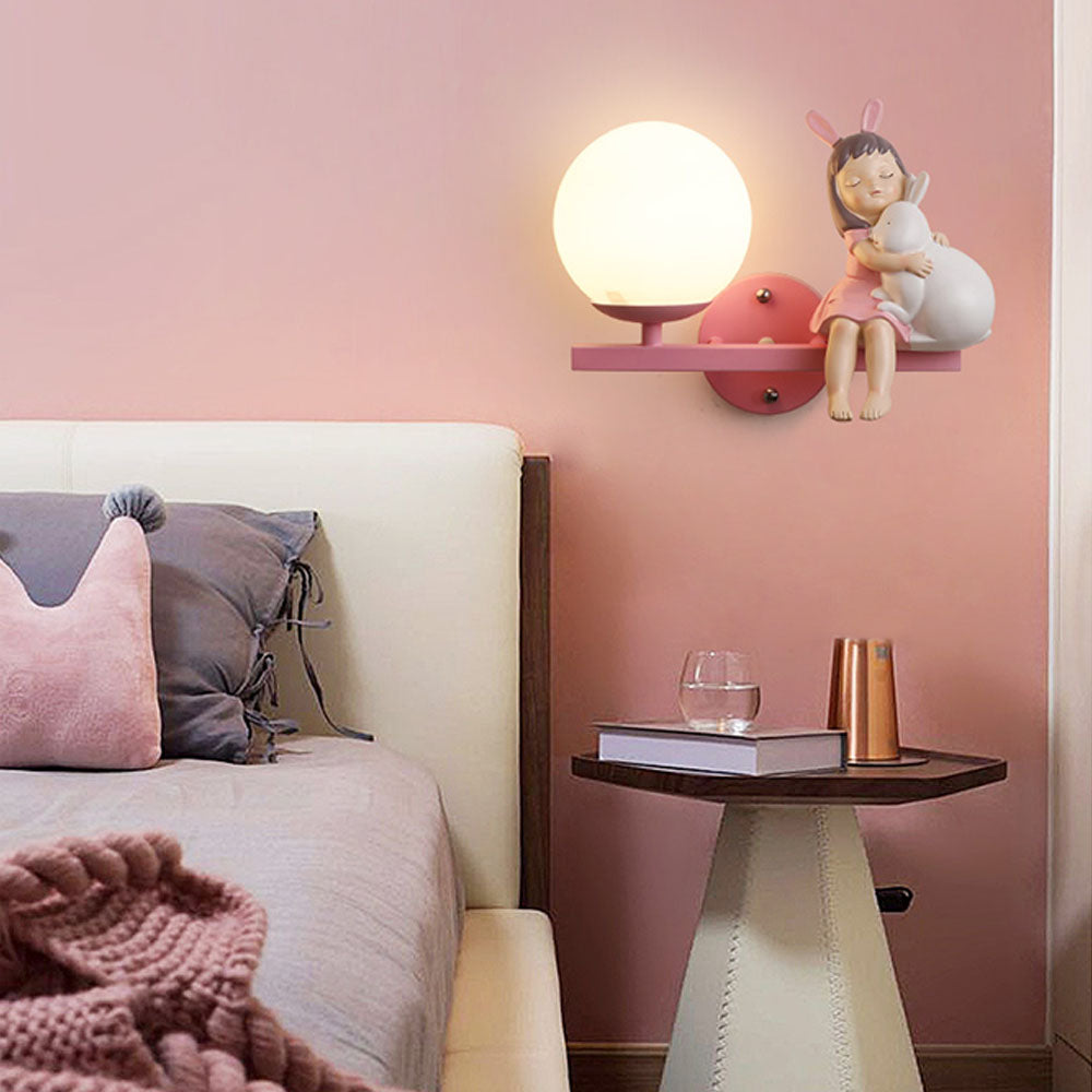 Aria Applique Murale Boule Moderne, Métal/Verre, Rose/Blanc, Chambre d'enfants - Neutralighting