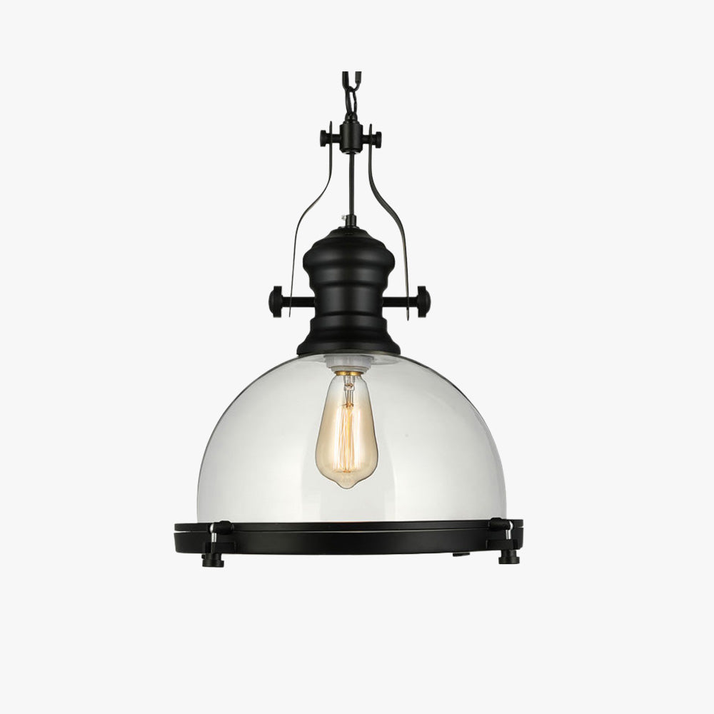 Silva Luminaires Suspensions Dôme Industrielle LED Vintage Verre/Métal Noir Salon/Chambre à Coucher - Neutralighting