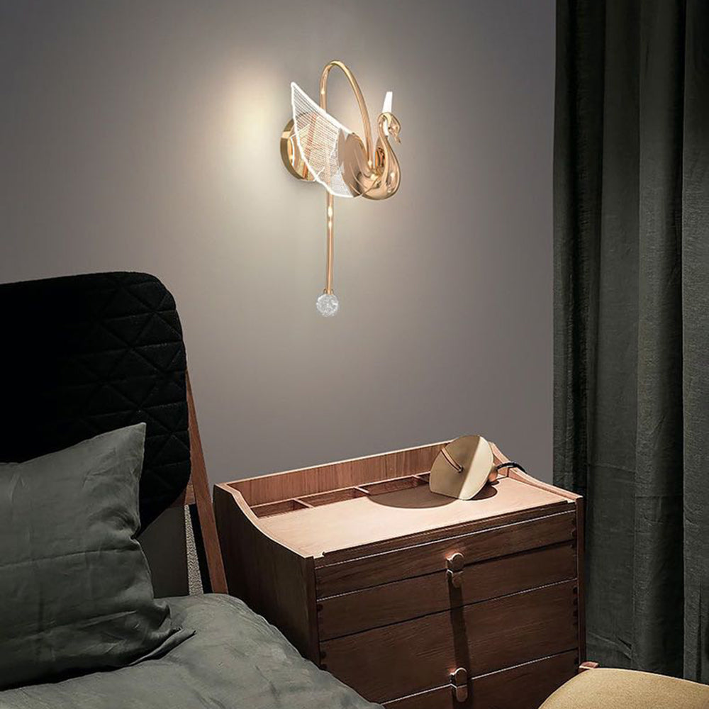 Arisha Applique Murale LED Design Cygne Art Deco Métal/Acrylique Or/Doré Rose Salon/Bureau - Neutralighting