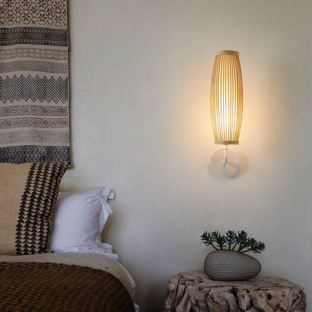 Ritta Applique Murale Intérieur Cylindre Vintage LED Bambou Marron Salon/Chambre - Neutralighting
