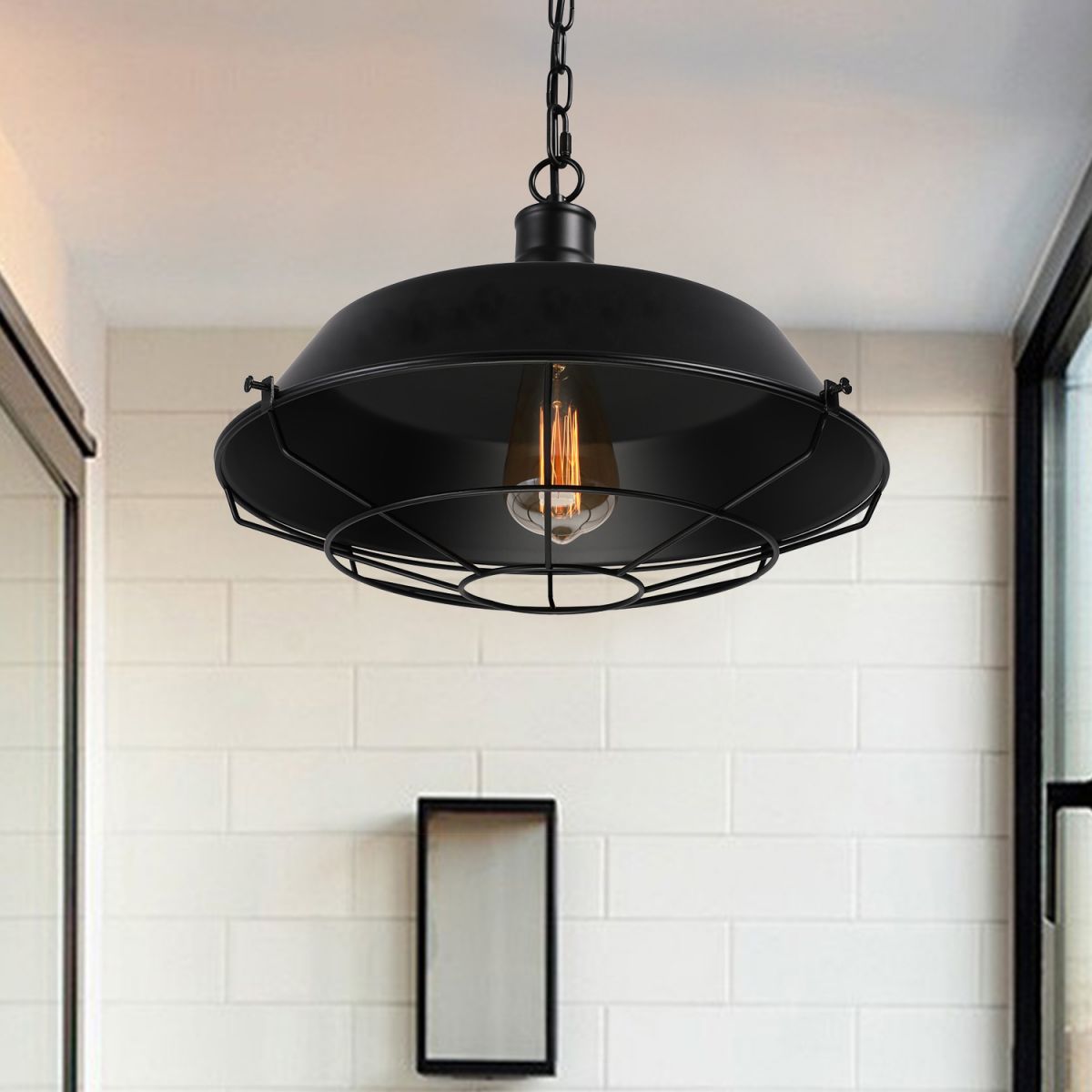 Silva Dôme Rustique LED Suspension Noir Métal Chambre à Coucher - Neutralighting