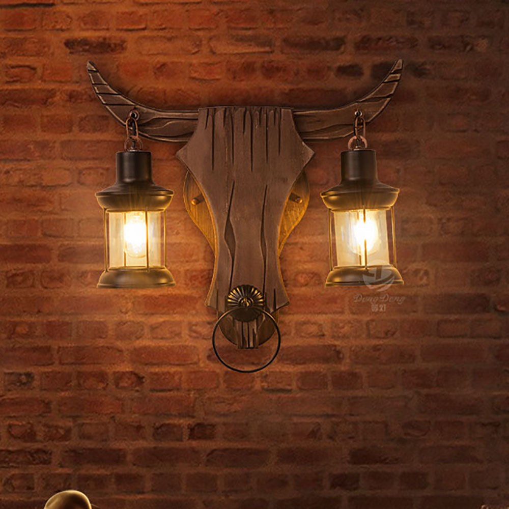 Epoch Applique Murale en Forme de Bulls, 2 Lumières, Bois et Métal