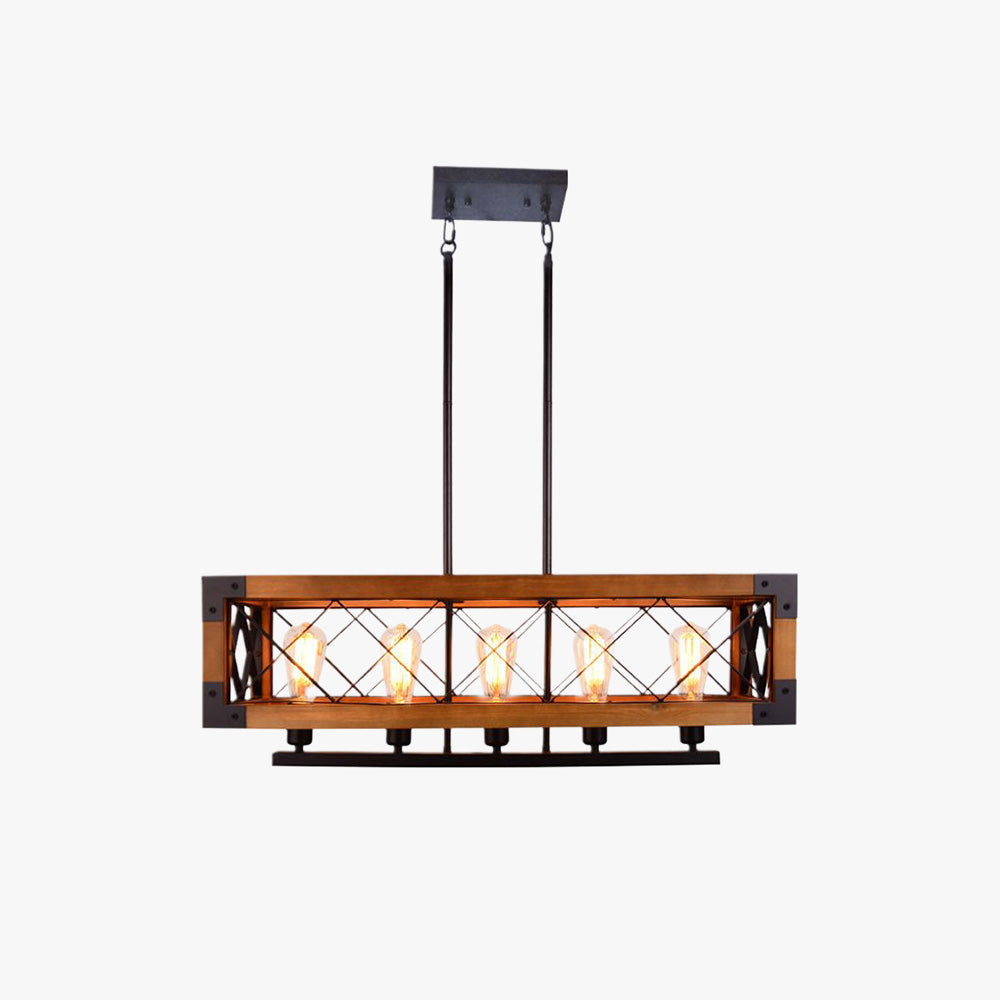 Silva Luminaires Suspensions Cage Industrielle Design Métal Bois Marron Salon/Cuisine/Bar - Neutralighting