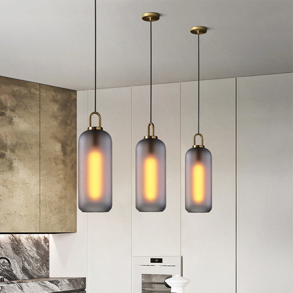 Valentina Luminaires Suspensions Cylindre Moderne Métal/Verre Gris Fumé/Clair Salon/Bureau - Neutralighting
