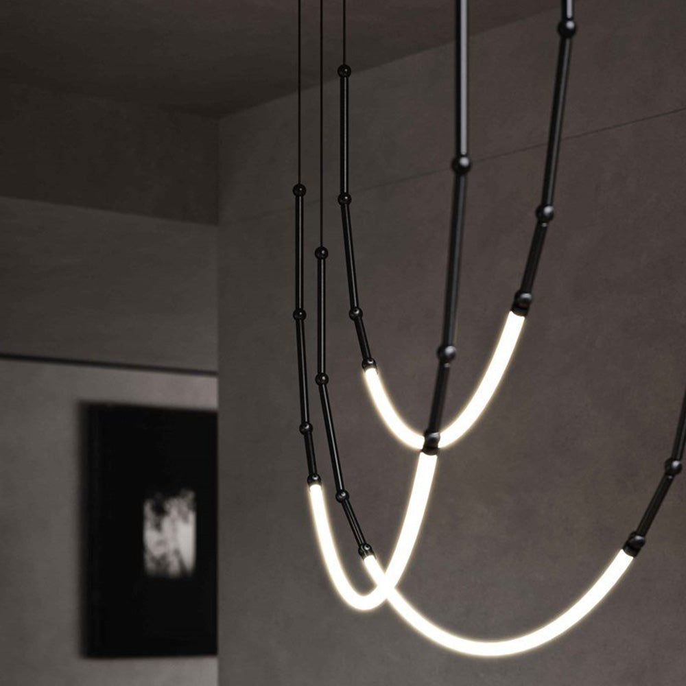 Ray Luminaires Suspensions de Manière Détournée Linéaire Silicium/Métal Noir/Blanc Salon/Chambre à Coucher - Neutralighting