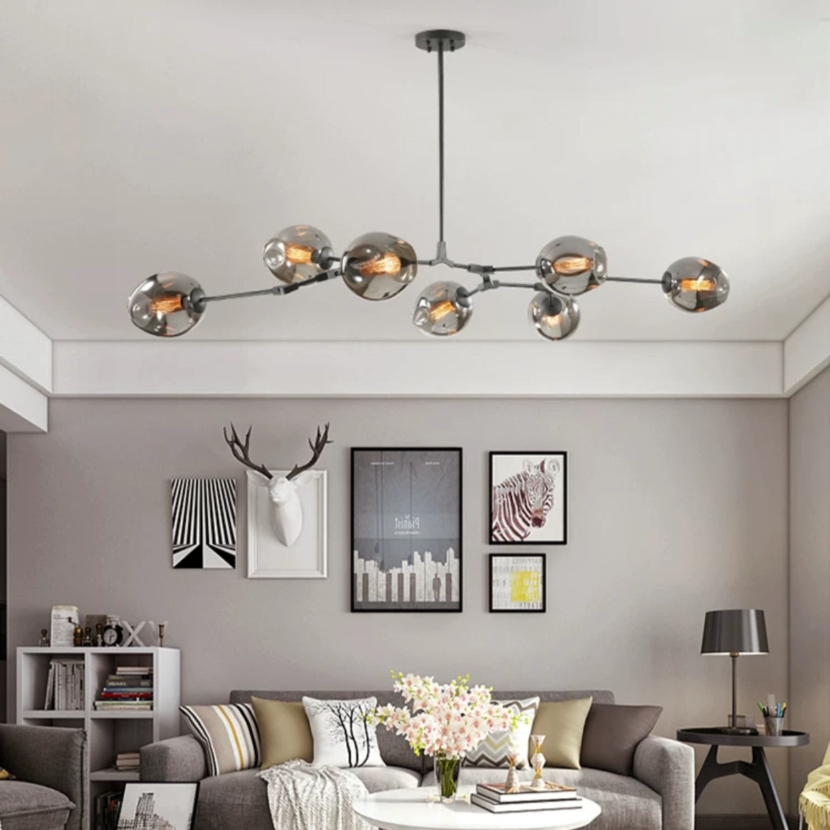 Kirae Suspension Nordique. Verre. Noir/Or. Salon