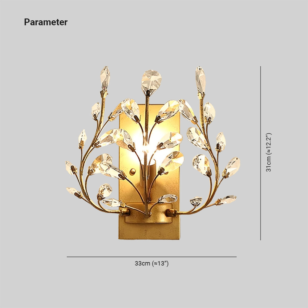 Ray Applique Murale Branche Vintage, Métal/Cristal, Noir/Doré, Salon - Neutralighting