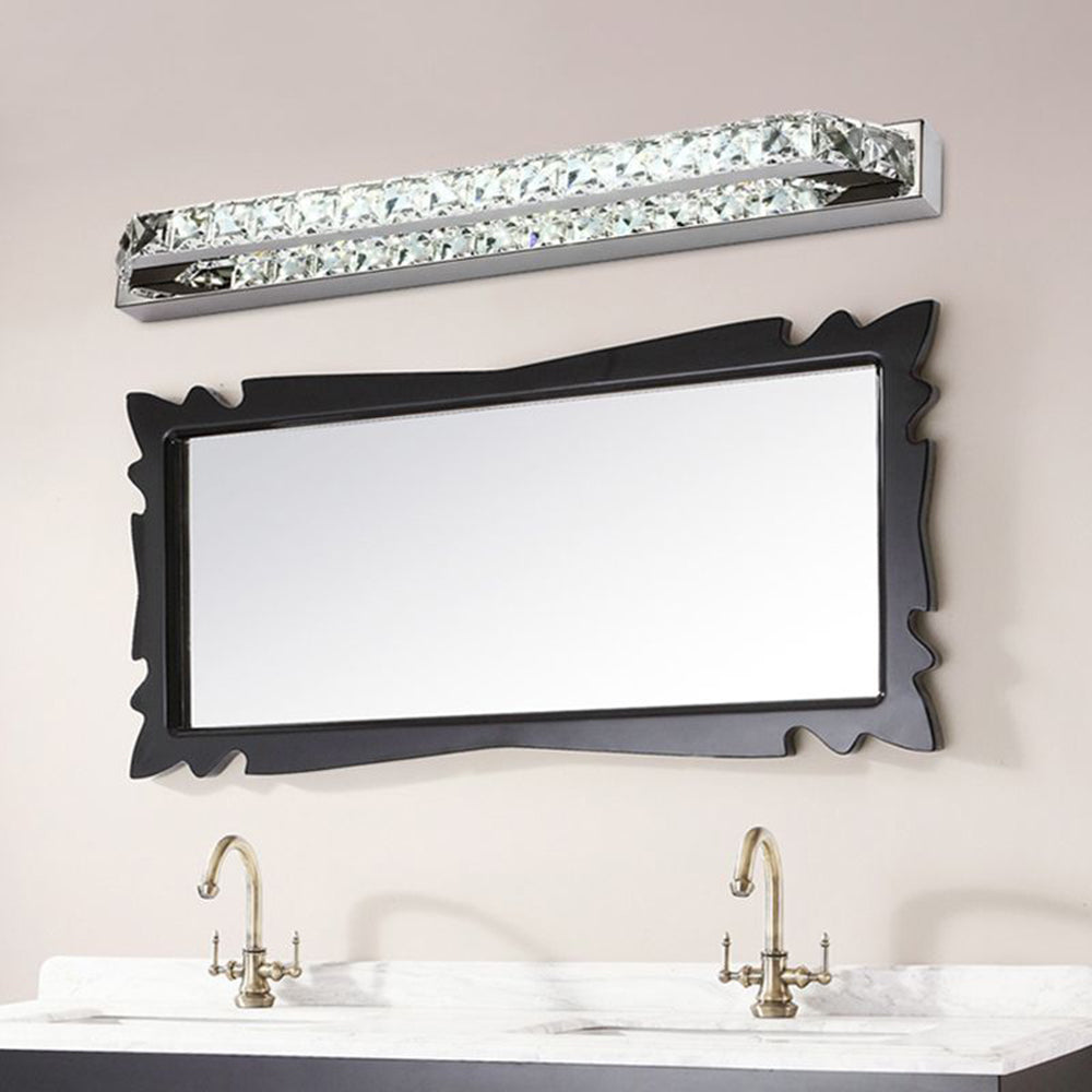 Kristy Applique Murale à Miroir LED Rectangulaire Moderne Cristal Métal Argent Salle de Bain - Neutralighting
