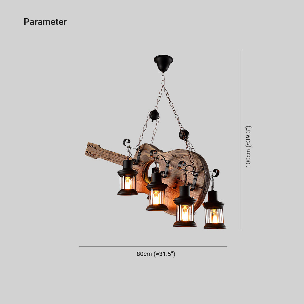 Epoch Suspension Guitare Industrielle, Metal/Bois, Noir/Bois, Chambre - Neutralighting