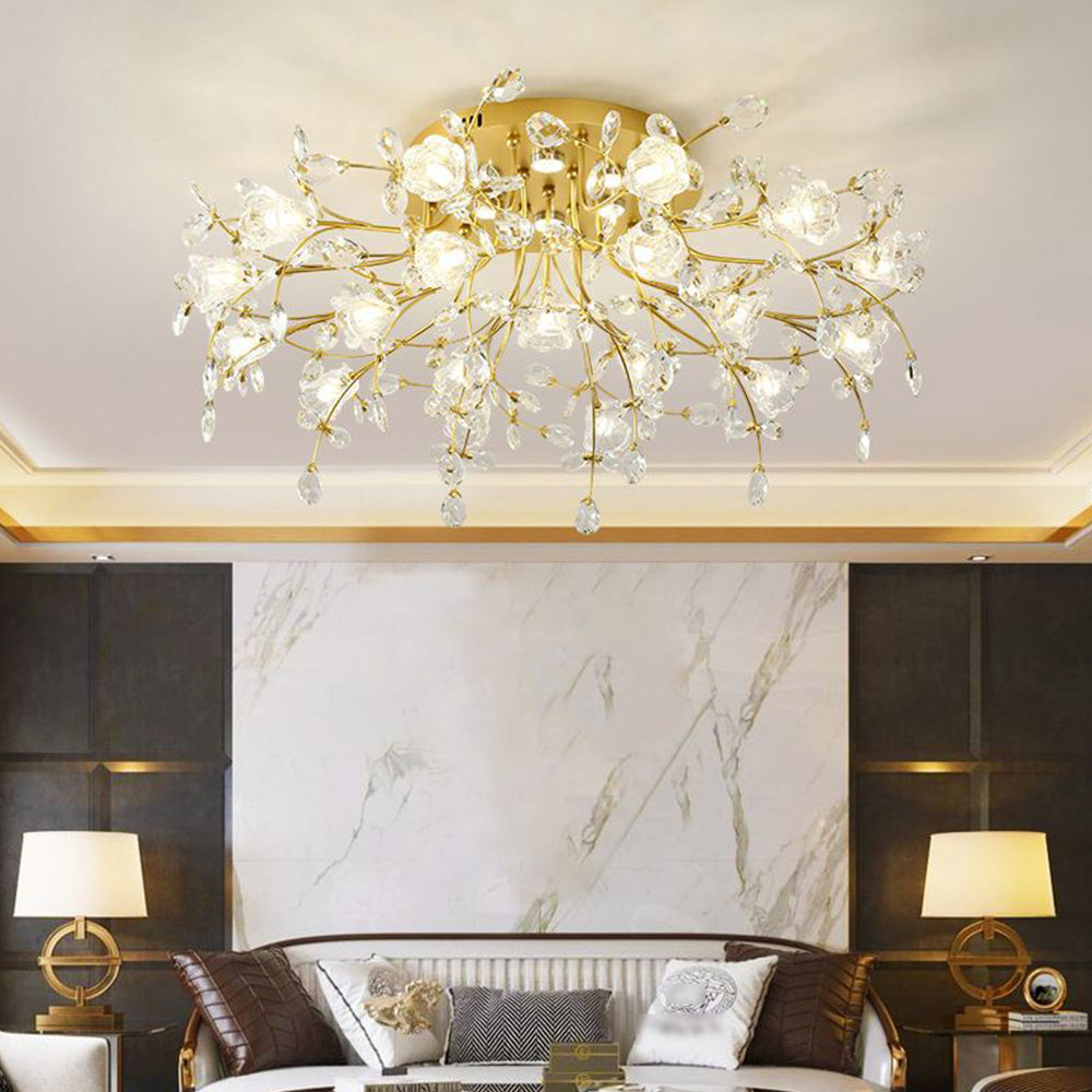Arisha Design LED Plafonnier Fleur Art Deco Métal/Verre Doré Salon/Chambre à Coucher - Neutralighting