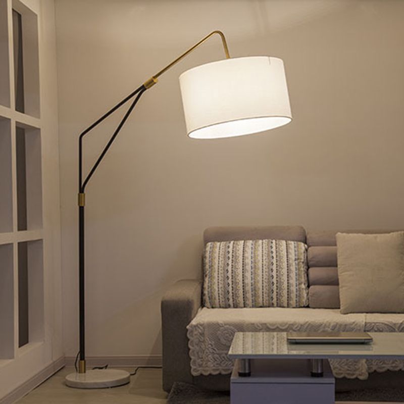 Tiffany Lampadaire Cylindre Moderne Métal/Tissu Blanc Salon/Chambre à Coucher Grande
