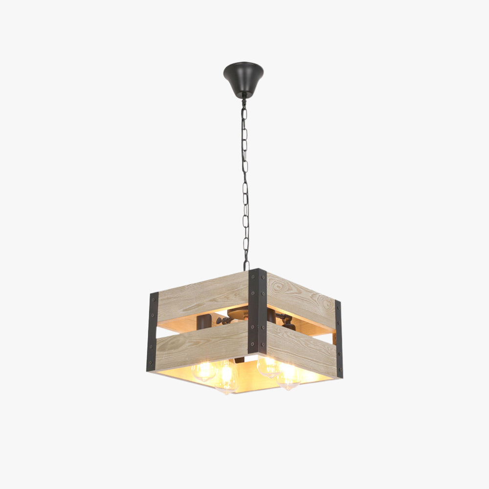 Silva Suspension Carrée Rustique, Metal/Bois, Bois/Marron, Chambre - Neutralighting