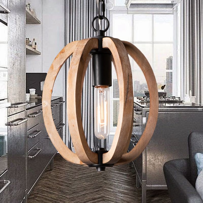 Silva Sphère Vintage LED Suspension Métal Bois Salon Salle à manger - Neutralighting