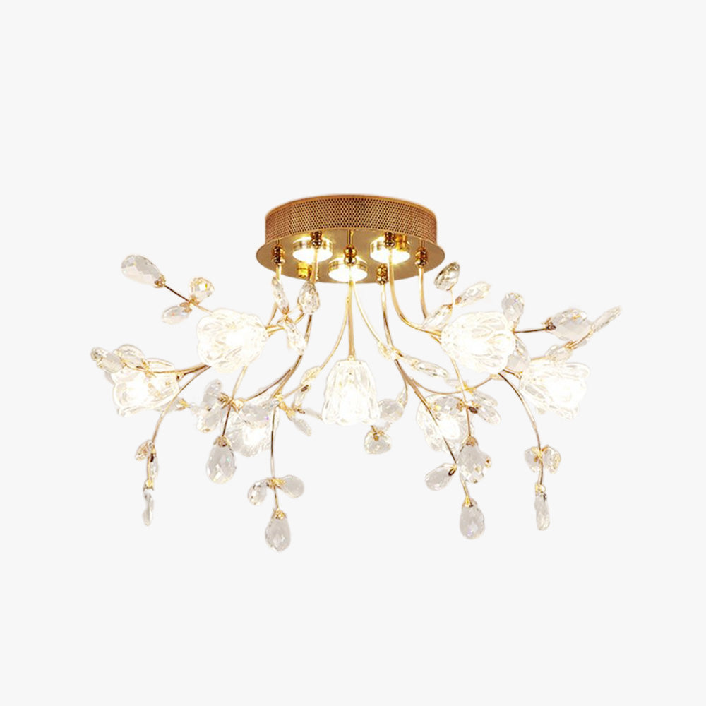 Arisha Design LED Plafonnier Fleur Art Deco Métal/Verre Doré Salon/Chambre à Coucher - Neutralighting