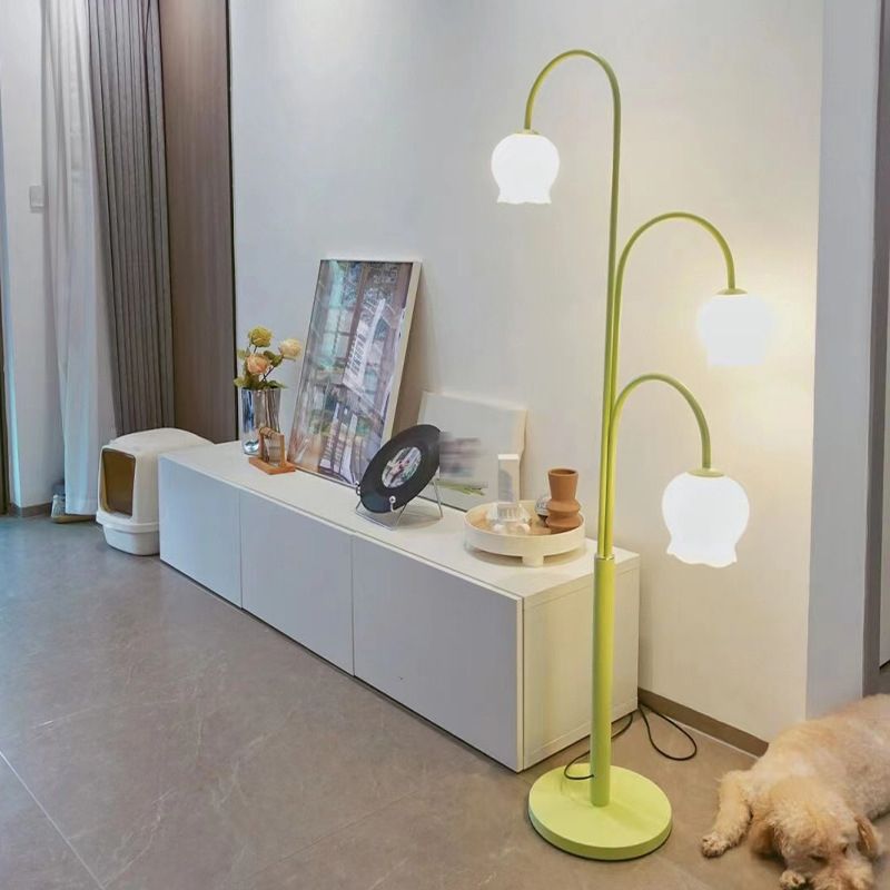 Arisha Lampadaire Fleur/Multi Art Deco, Métal/Verre, Blanc, Salon