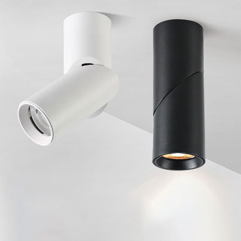Arisha Cylindre Simple LED Plafonnier Blanc Noir Métal Salon - Neutralighting