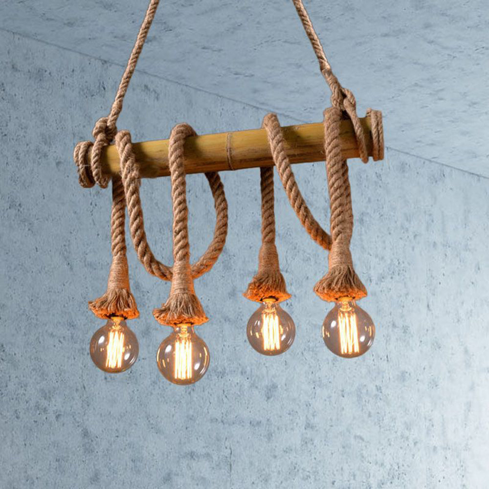 Silva Luminaires Suspensions Vintage LED Bambou/Métal Marron Salon/Chambre à Coucher - Neutralighting