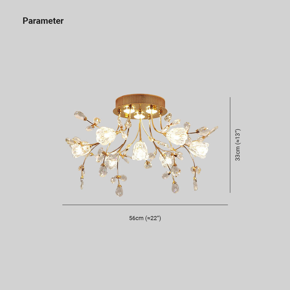 Arisha Design LED Plafonnier Fleur Art Deco Métal/Verre Doré Salon/Chambre à Coucher - Neutralighting