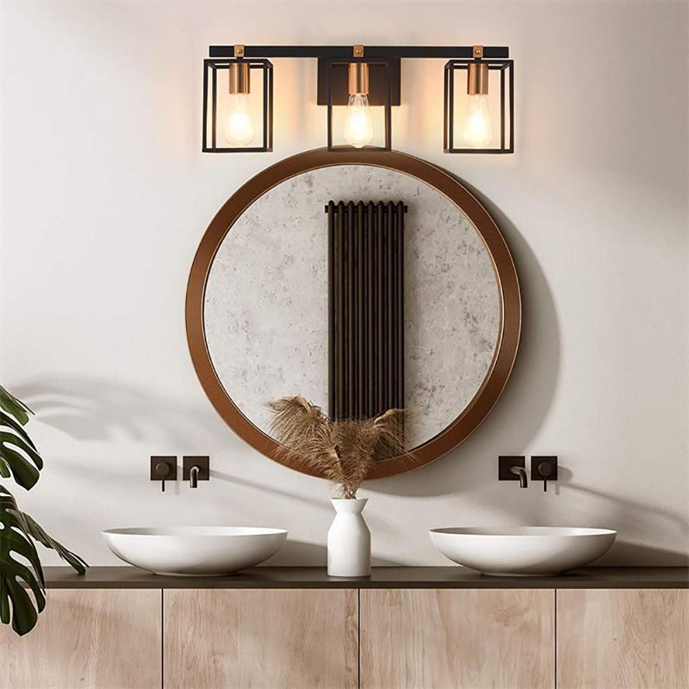Silva Applique Murale à Miroir Carré Design LED Vintage Métal Noir Salle de Bain - Neutralighting