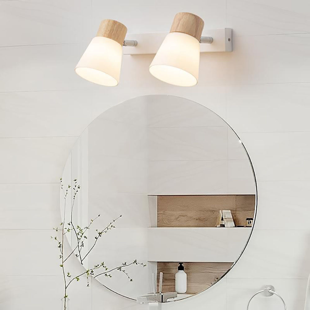 Muto Design Italien LED Applique Murale à Miroir Ronde Rustique Bois/Verre Blanc Salle de Bain - Neutralighting